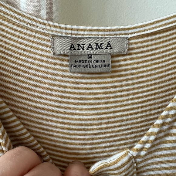 Super comfy midi dress, size medium, gold/ cream mini stripe, shell buttons - Picture 3 of 4